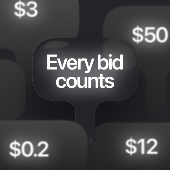 Publisher protection artwork showing speech bubble with the text Every bid counts